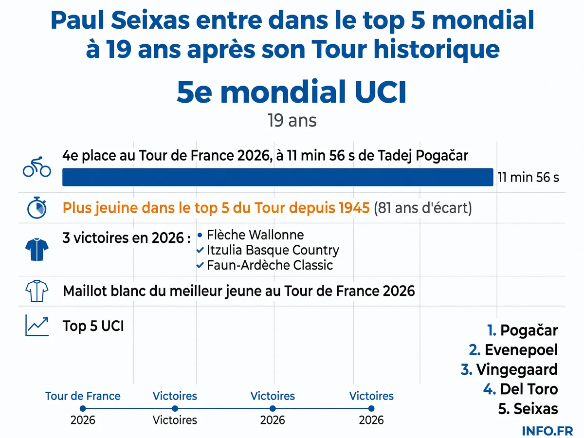 Classement UCI au 28 juillet 2026 et performance historique de Paul Seixas au Tour de France
