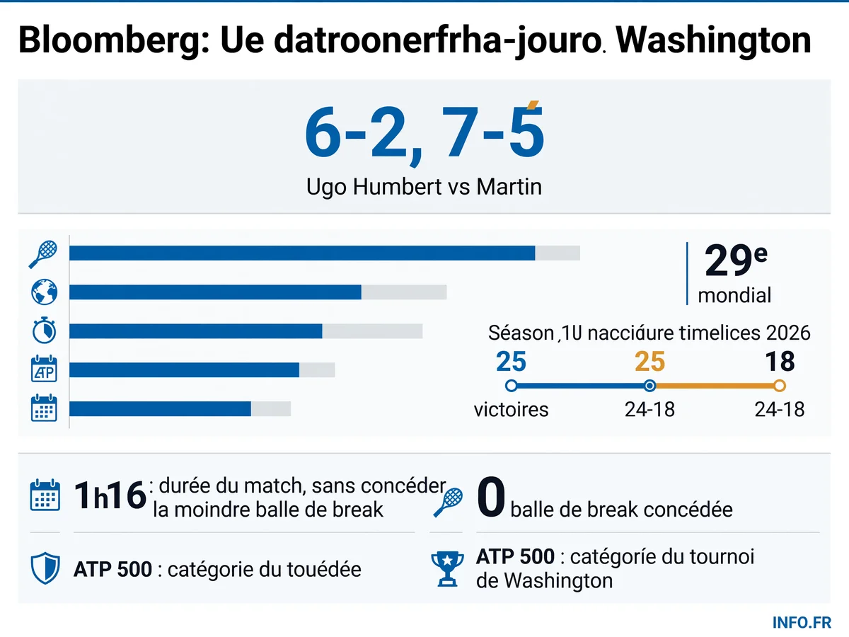 Les statistiques clés de la victoire d'Ugo Humbert contre Andres Martin au premier tour de l'ATP 500 de Washington le 28 juillet 2026