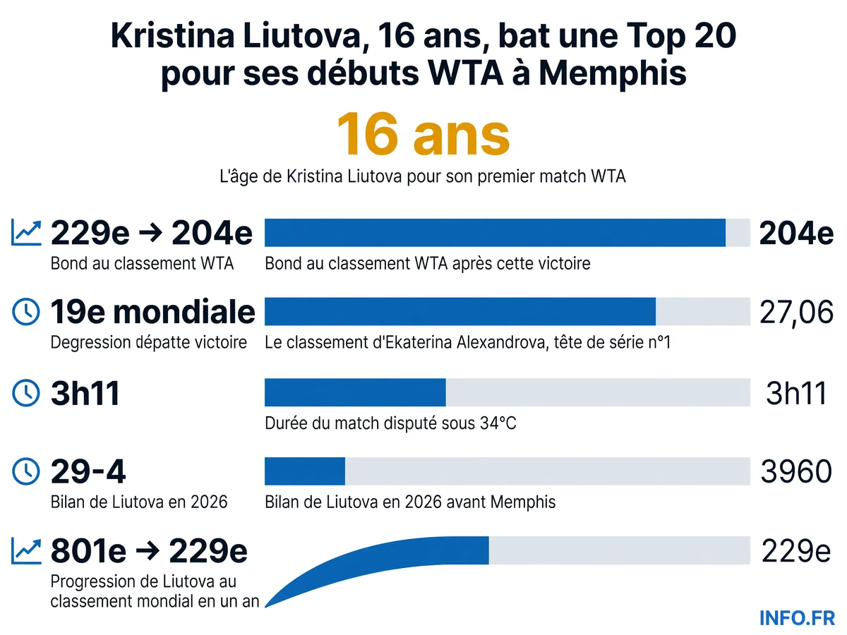 Statistiques de la victoire historique de Kristina Liutova contre Ekaterina Alexandrova au premier tour de Memphis