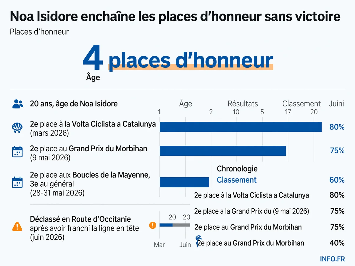 Bilan de la saison 2026 de Noa Isidore: 4 podiums sans victoire entre mars et juin sur les courses françaises et espagnoles du circuit ProSeries.