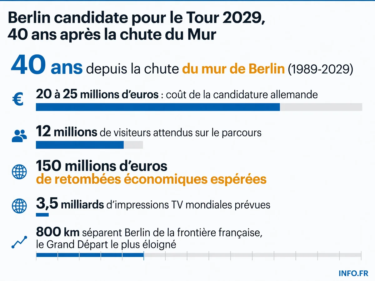 Candidature de Berlin pour le Grand Départ du Tour de France 2029: coûts, retombées économiques et données logistiques