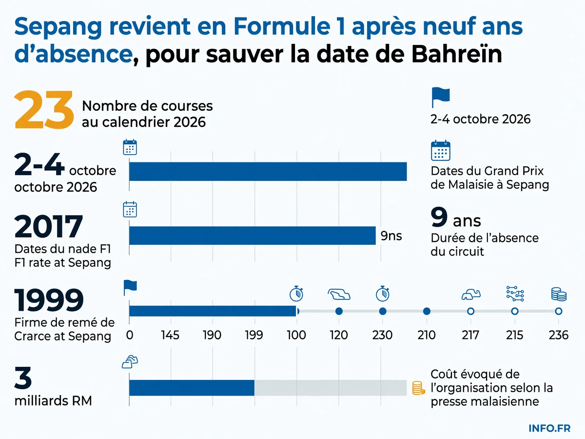 Chronologie du retour du circuit de Sepang au calendrier de Formule 1 en 2026.