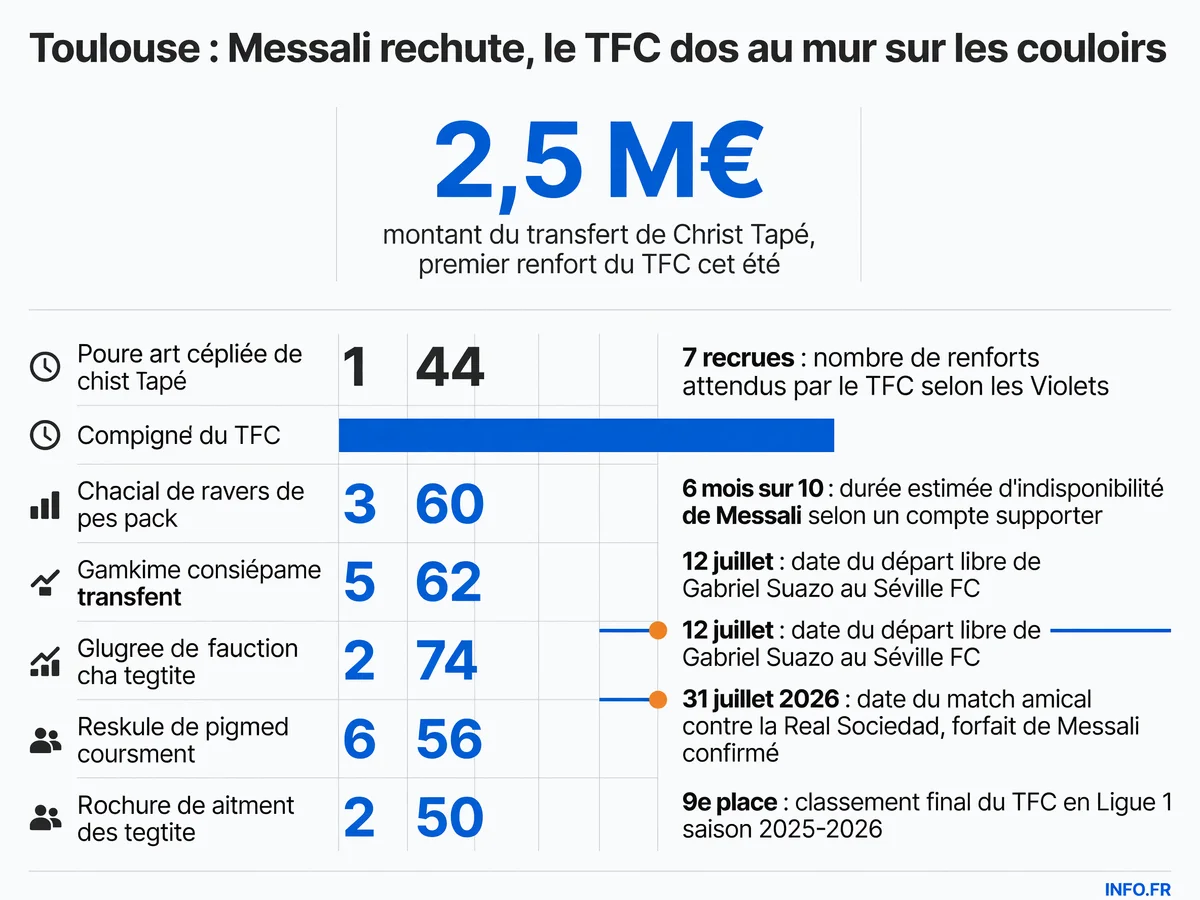 Données clés sur la crise des latéraux au Toulouse FC: blessure de Messali, départ de Suazo et mercato en retard