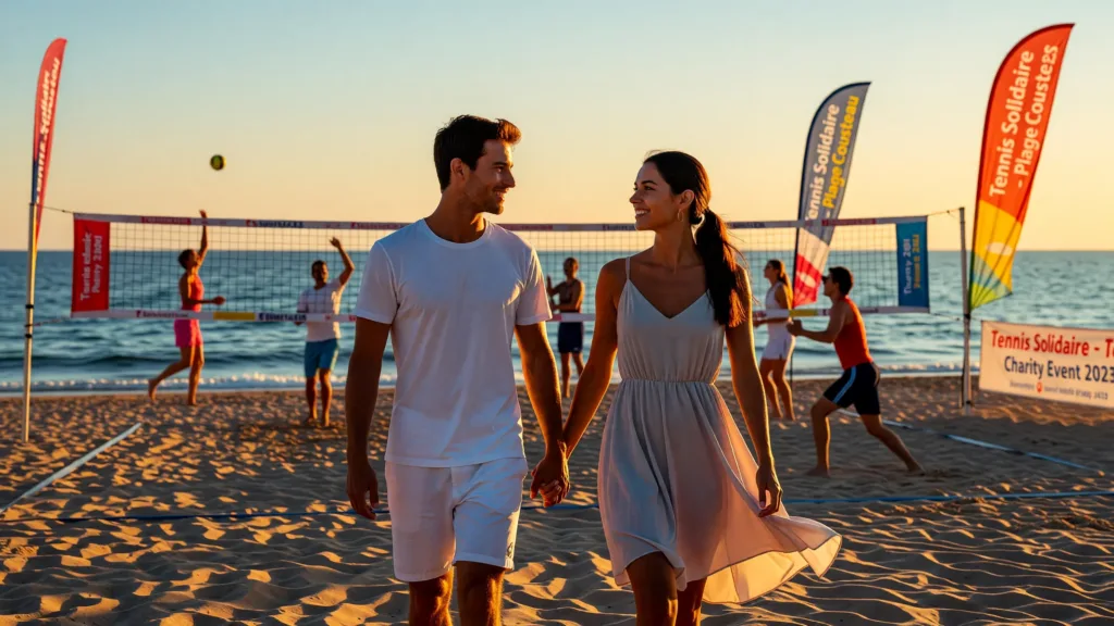 Florent Manaudou et Elsa Bois, couple complice au Tsonga & Friends Beach Tennis