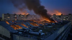 Frappes russes sur Kiev : une femme tuée, incendies dans deux quartiers