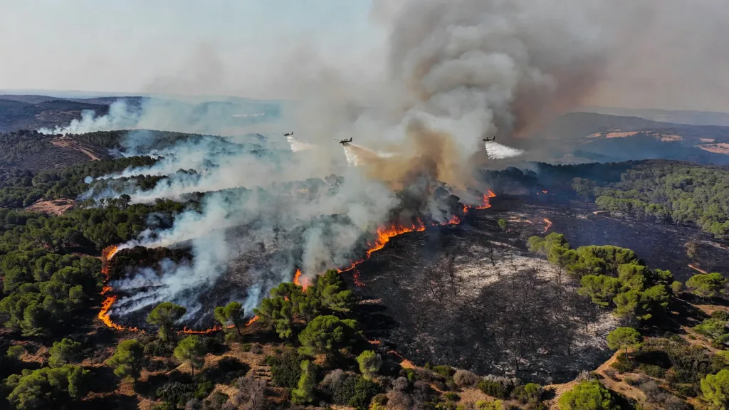 Gard : violent incendie à Lédenon, 350 hectares brûlés, l'A9 coupée et trois communes confinées