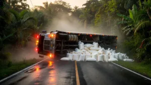 Guadeloupe : un camion de 19 tonnes se renverse sur la RN1 à Capesterre-Belle-Eau, quatre blessés légers