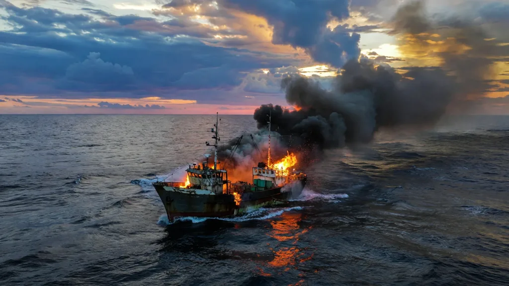 Guyane : six marins disparus après l'incendie d'un navire de pêche en mer