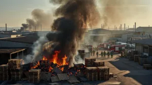 Incendie à Milhaud : 1 000 m³ de palettes détruits, la surveillance du panache maintenue