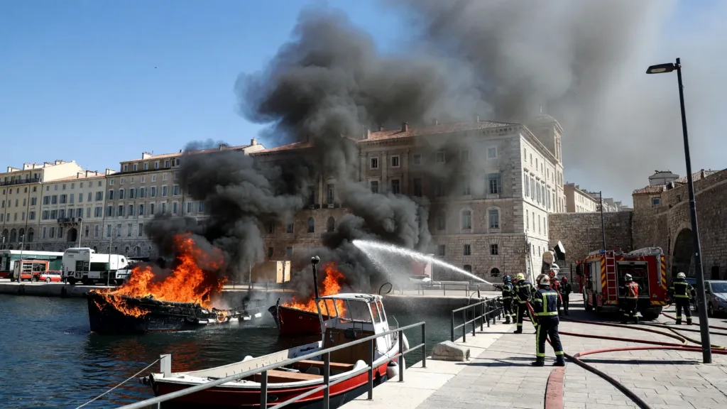 Incendie au Vieux-Port de Marseille : deux bateaux coulés, 14 blessés légers