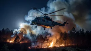 Incendie en Gironde : un hélicoptère Caracal guide les pompiers la nuit