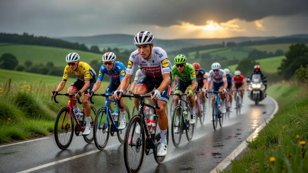 Juan Ayuso conserve le maillot blanc après une étape piégeuse sous la pluie