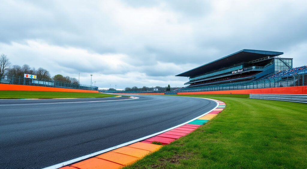 Lando Norris sort large à Stowe lors des premiers essais à Silverstone
