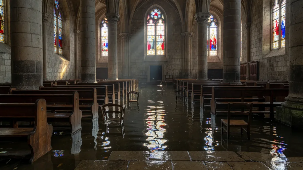 Le Puy-en-Velay : l'église des Carmes inondée sous plus d'1 m d'eau