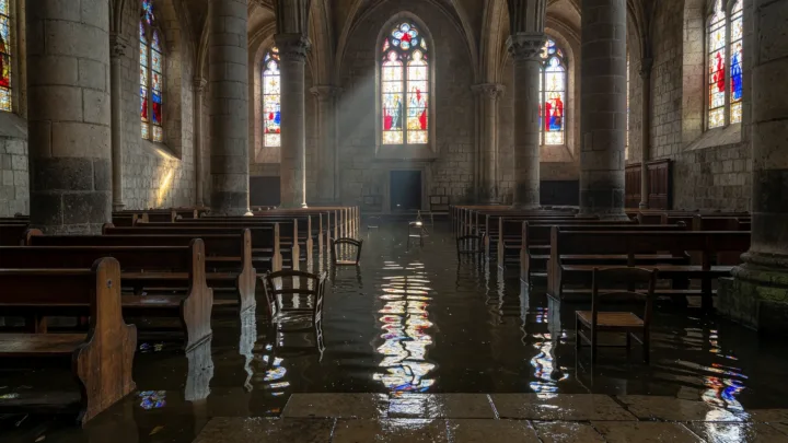 Le Puy-en-Velay : l'église des Carmes inondée sous plus d'1 m d'eau