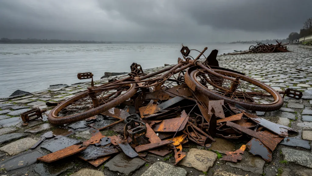 Mâcon : tas de ferraille abandonné sur les quais après une pêche à l'aimant