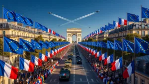 Macron clôt dix ans de pouvoir par un défilé XXL tourné vers l&rsquo;Ukraine