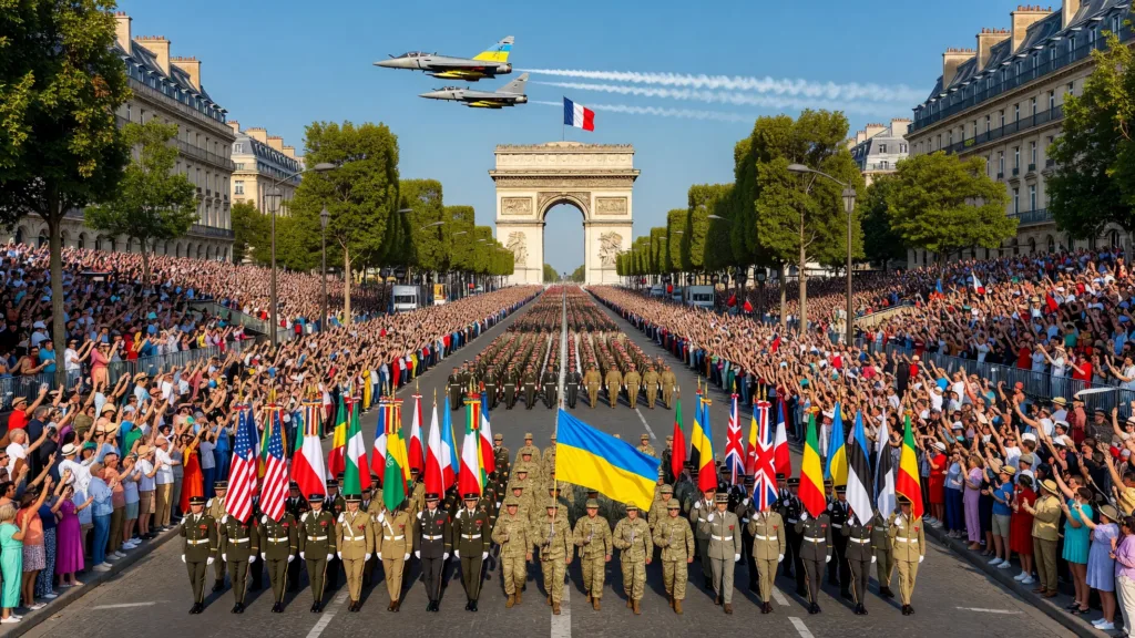 Macron clôt son mandat par un défilé militaire record centré sur l'Ukraine