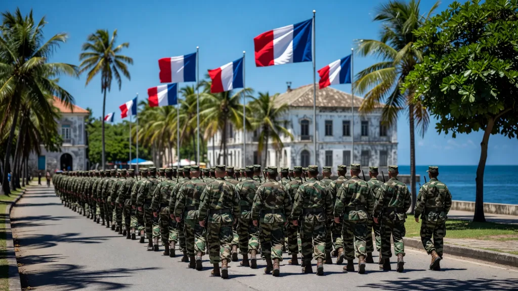 Mamoudzou : le RSMA entonne son chant traditionnel lors du défilé du 14 juillet