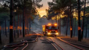 Manche : 23 pompiers du SDIS 50 engagés sur le feu de forêt de Saumos