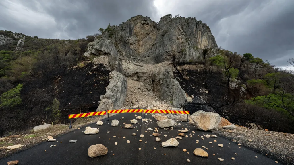 Mont-Bart : la D663 reste fermée, des blocs tombent sur la route