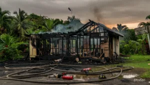 Morne-à-l&rsquo;Eau : une maison détruite par un incendie, quatre occupants sains et saufs
