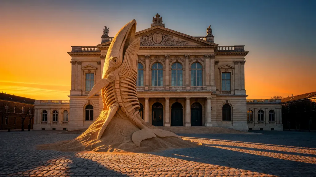 Nantes : l'œuvre en sable géante « Fossil Opera » fait polémique place Graslin