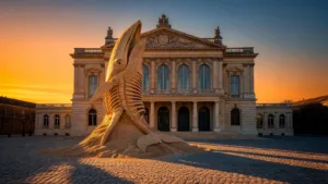 Nantes : l&rsquo;œuvre en sable géante « Fossil Opera » fait polémique place Graslin