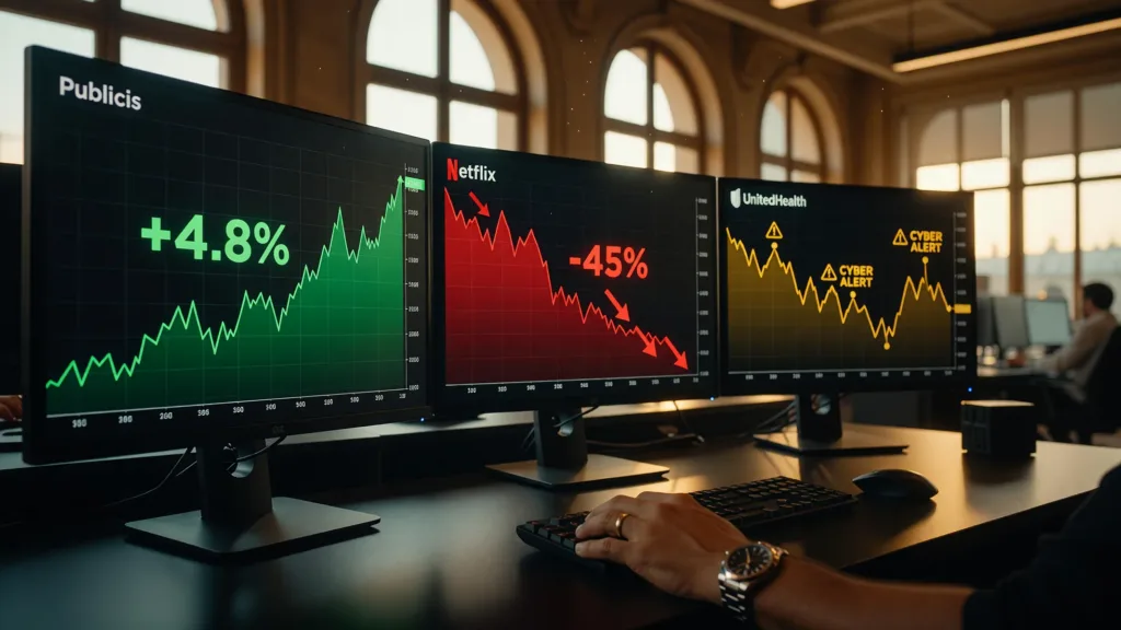 Publicis, Netflix, UnitedHealth : trois géants publient le même jour, trois paris pour les marchés