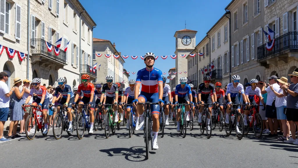 Romain Grégoire en première ligne au départ de l'étape du 14 juillet