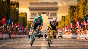 Van der Poel terrasse Pogačar sur les Champs-Élysées