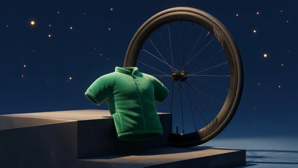 Vermeersch reçoit une peluche du maillot vert de Pogacar
