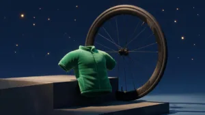 Vermeersch reçoit une peluche du maillot vert de Pogacar