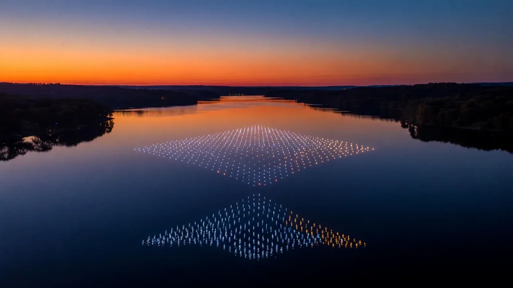 Vieure : 1 000 drones illuminent le plan d'eau pour Bourdonner en Bourbonnais