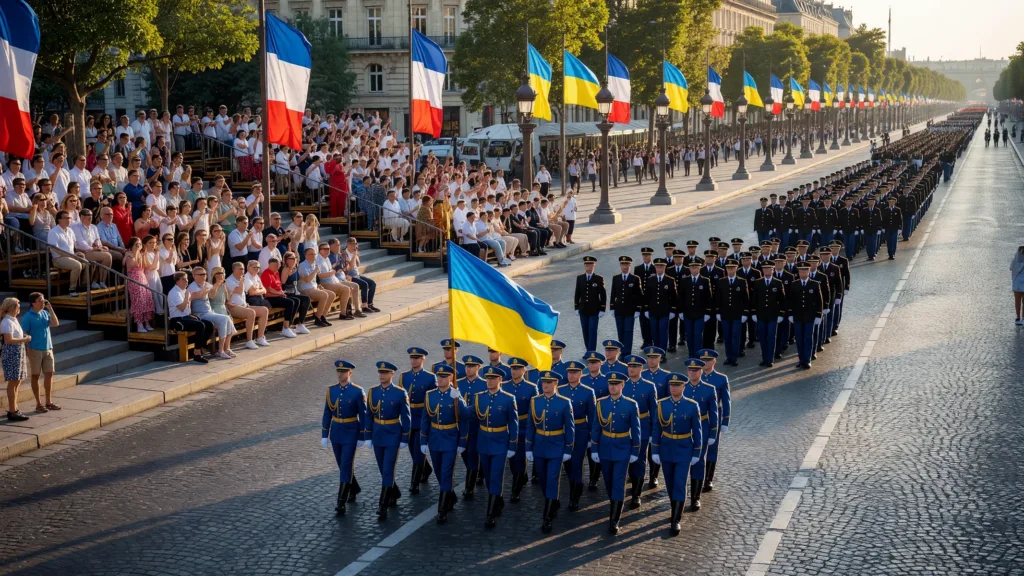 Zelensky et Macron : accolade à Paris, 25 soldats ukrainiens défilent
