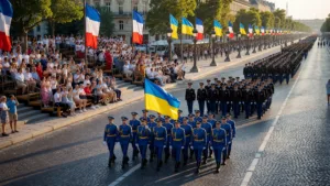 Zelensky et Macron : accolade à Paris, 25 soldats ukrainiens défilent