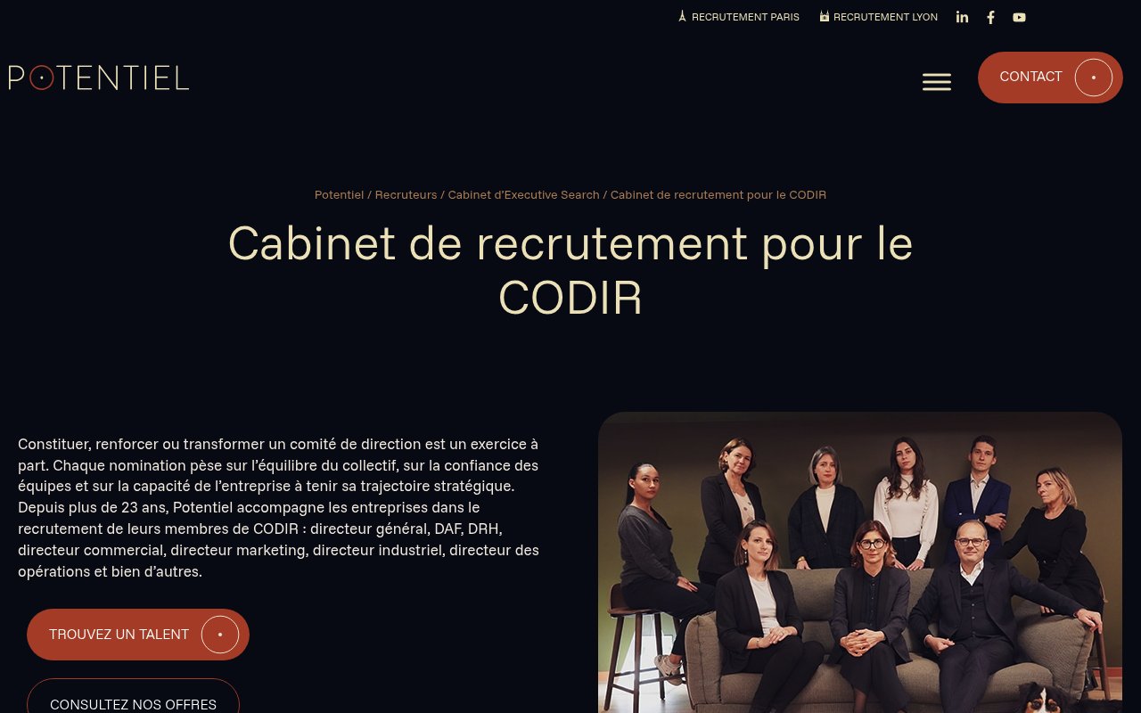 Apercu du site Potentiel Conseil, cabinet de recrutement pour CODIR