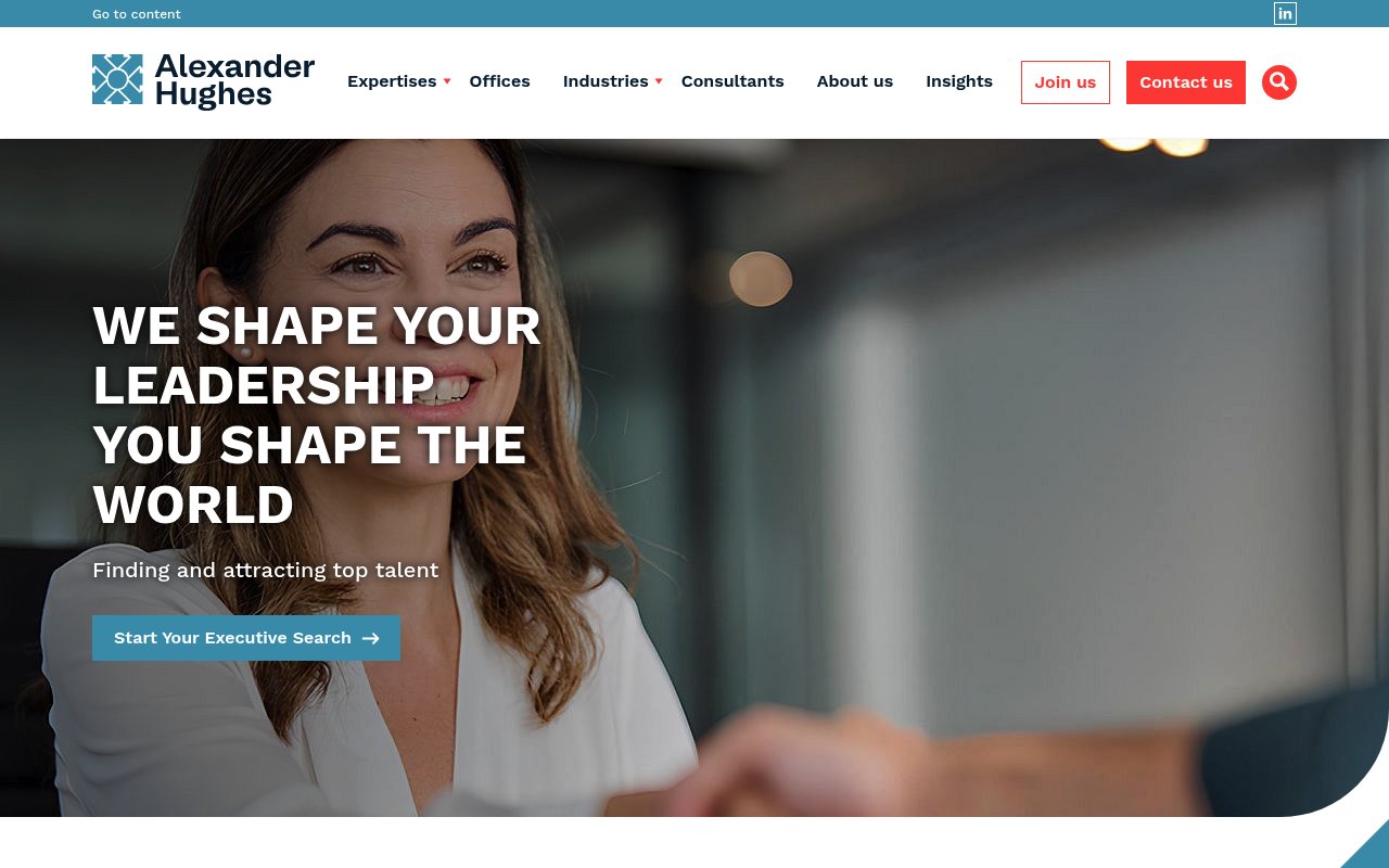 Apercu du site Alexander Hughes, recrutement international de dirigeants