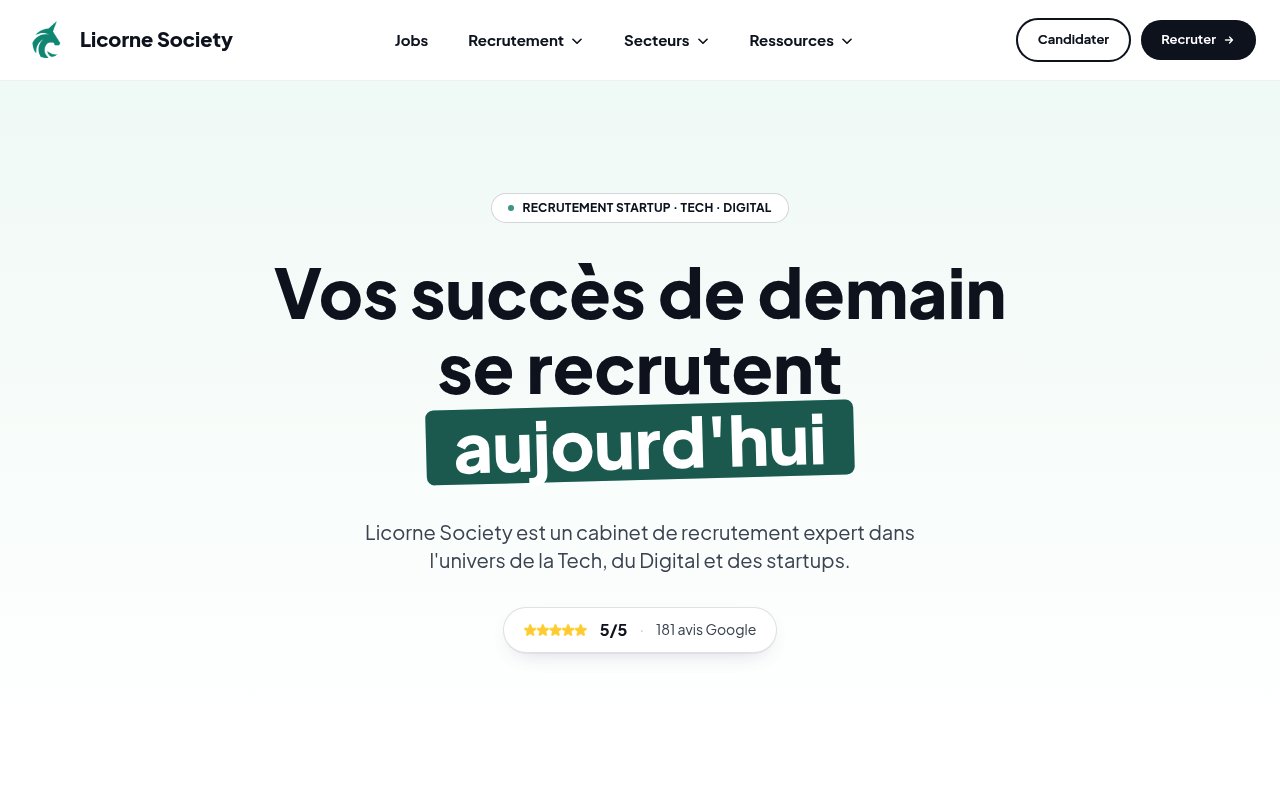 Apercu du site Licorne Society, top management et C-level