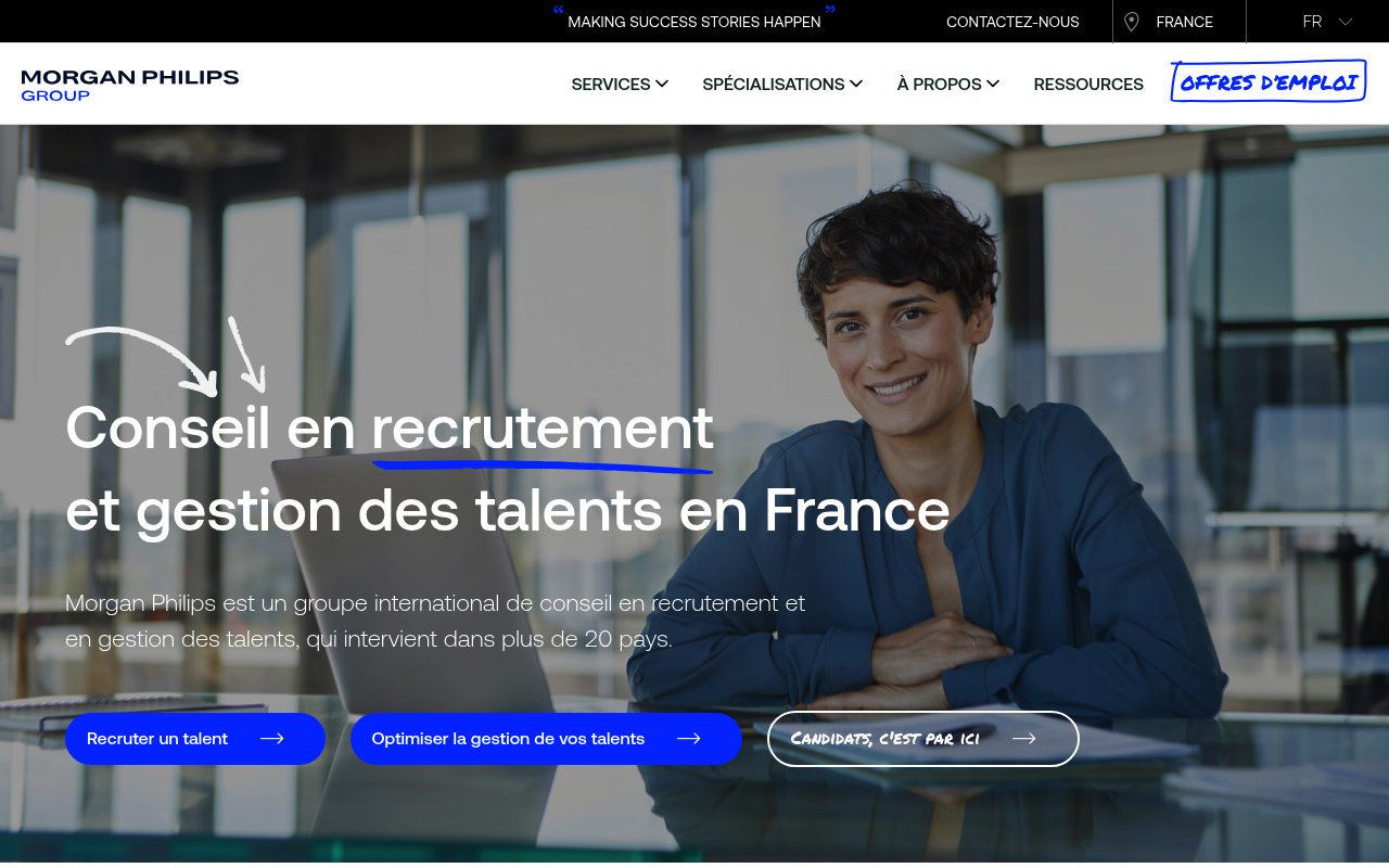 Apercu du site Morgan Philips France, conseil en recrutement