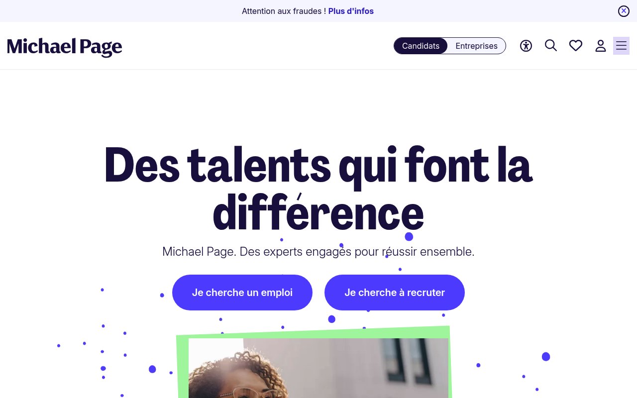 Apercu du site Michael Page, recrutement de cadres et dirigeants