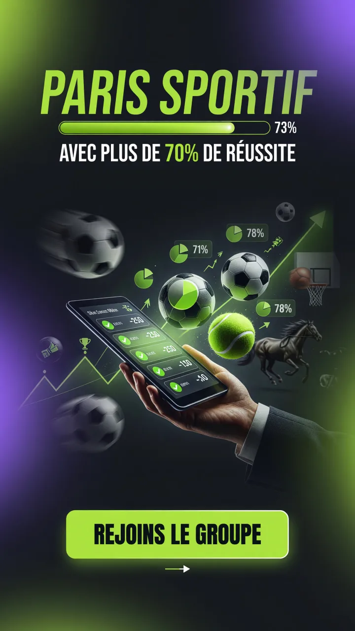 Paris sportif : rejoignez le canal de pronostics, plus de 70 % de pronostics gagnants, résultats publics.